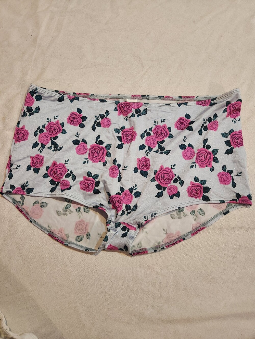 Good American Pink Rose Floral Satin Boy Swim Shorts 5XL